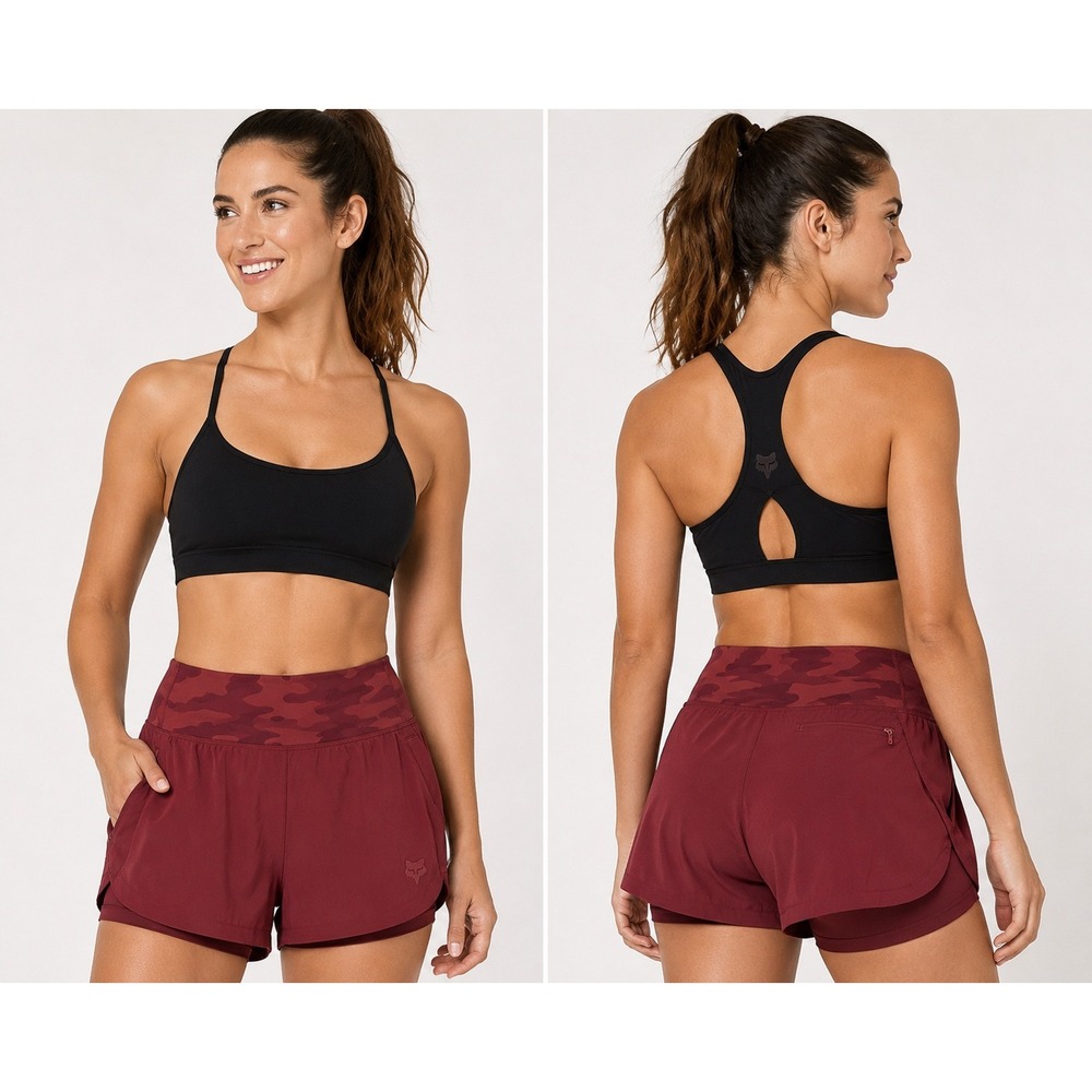 Fox Racing Womens Burgundy Camo Waistband Active Running Shorts Size S Maroon